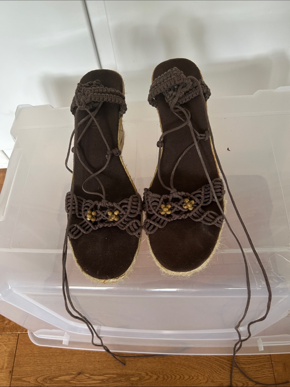 Colin Stuart Brown Macramé Lace-Up Espadrille Sandals